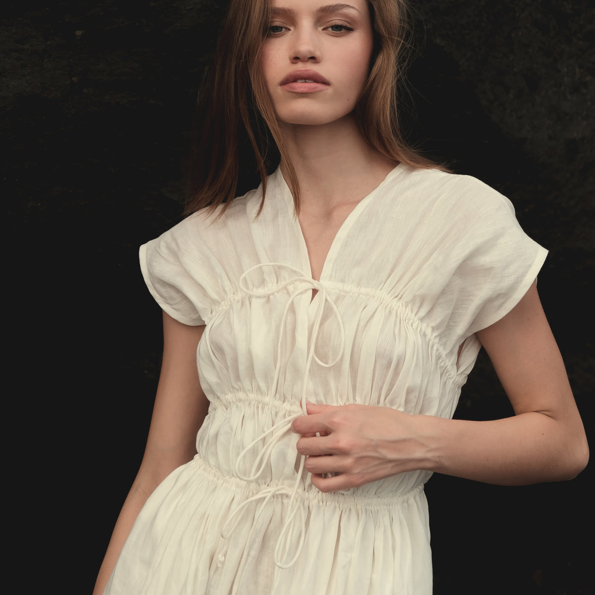3-Tier Bias Cut Dress in White Linen 3-Tier Bias Cut Dress in White Linen