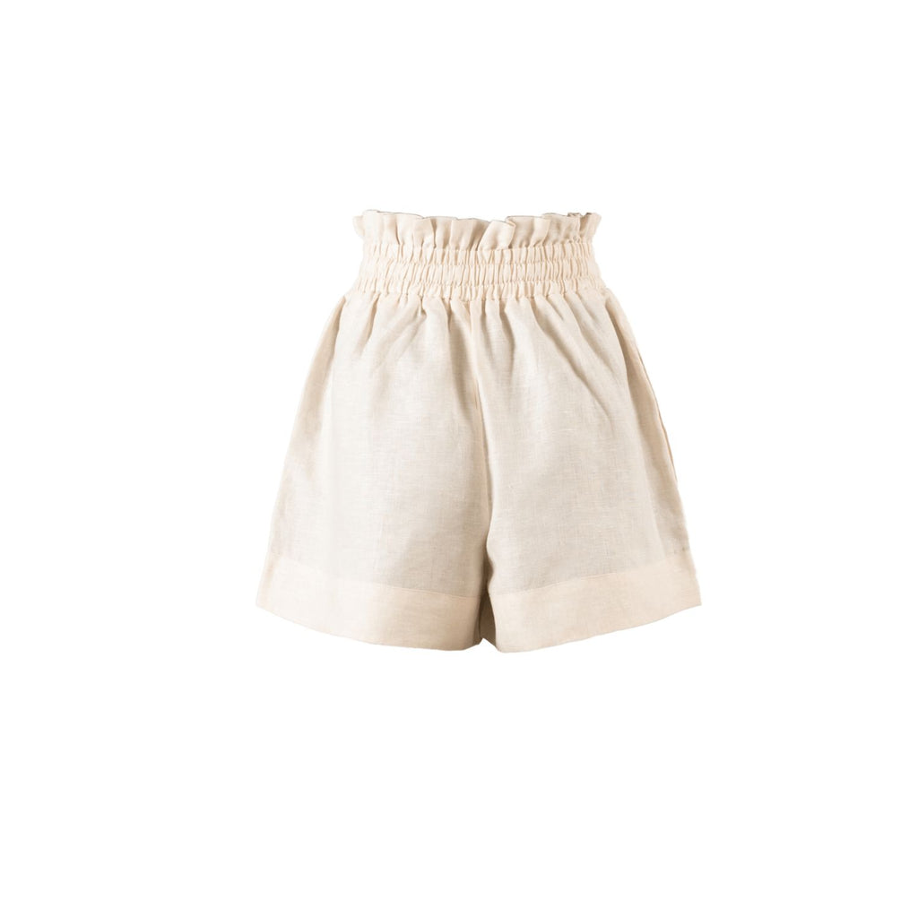 Kep Linen High Waisted Lounge Short in Tan