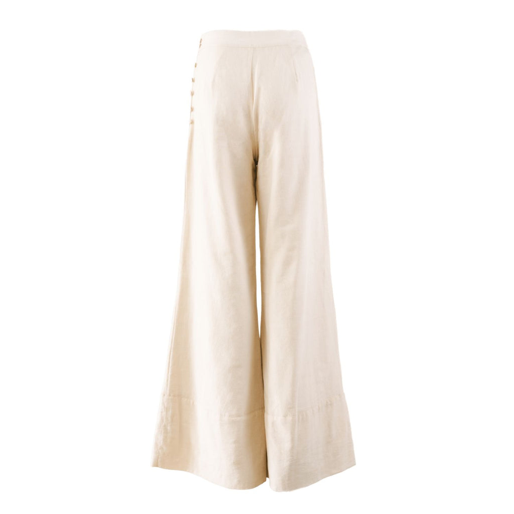 Nary Cotton Windowpane Mid-Rise Flared Pants in Ivory