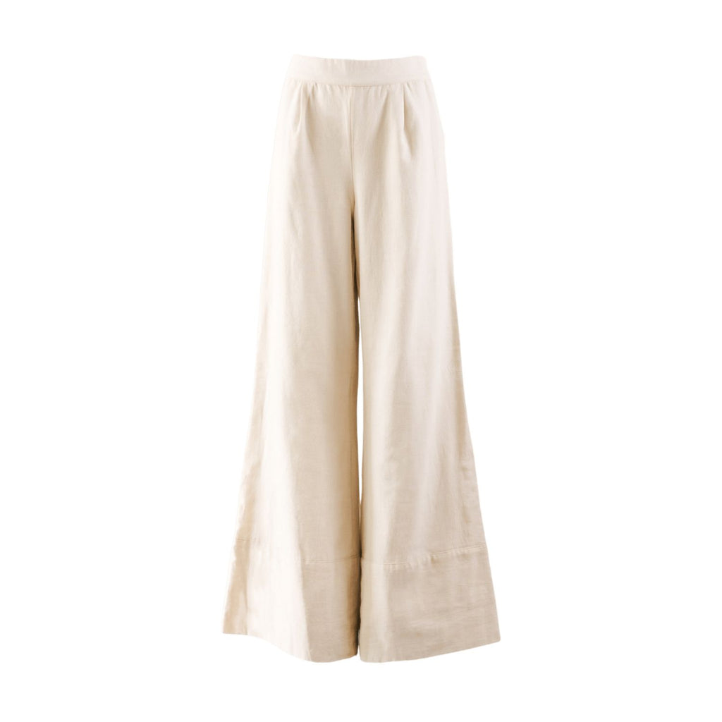 Nary Cotton Windowpane Mid-Rise Flared Pants in Ivory