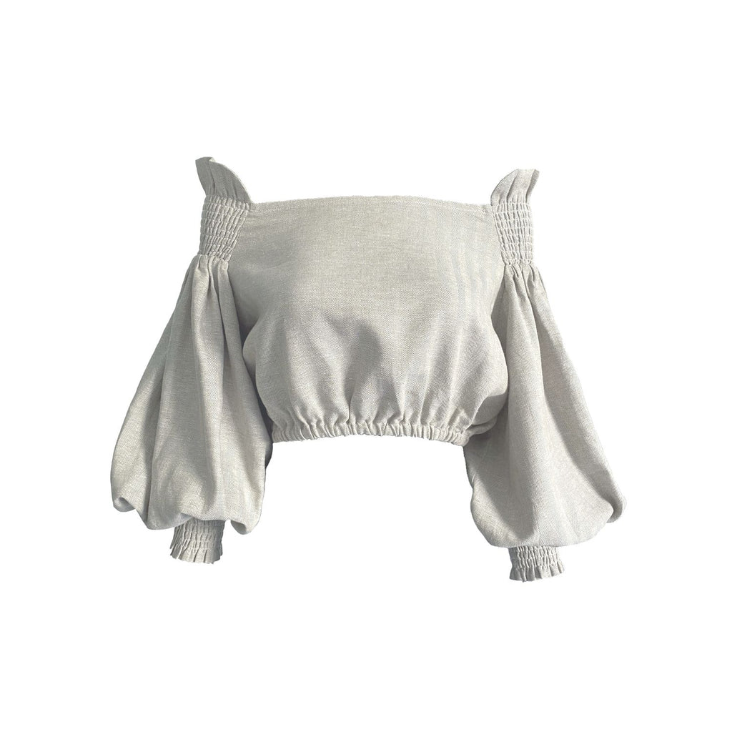 Shirred Crop Top in White