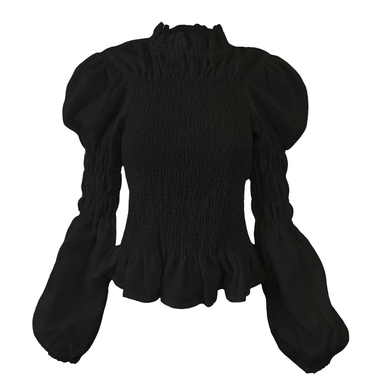 Rohnea Linen Shirring Turtleneck in Black