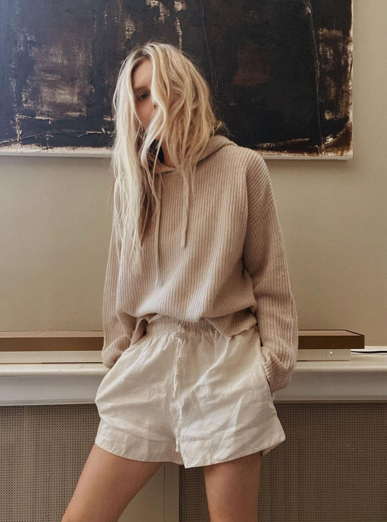 Kep Linen High Waisted Lounge Short in Tan