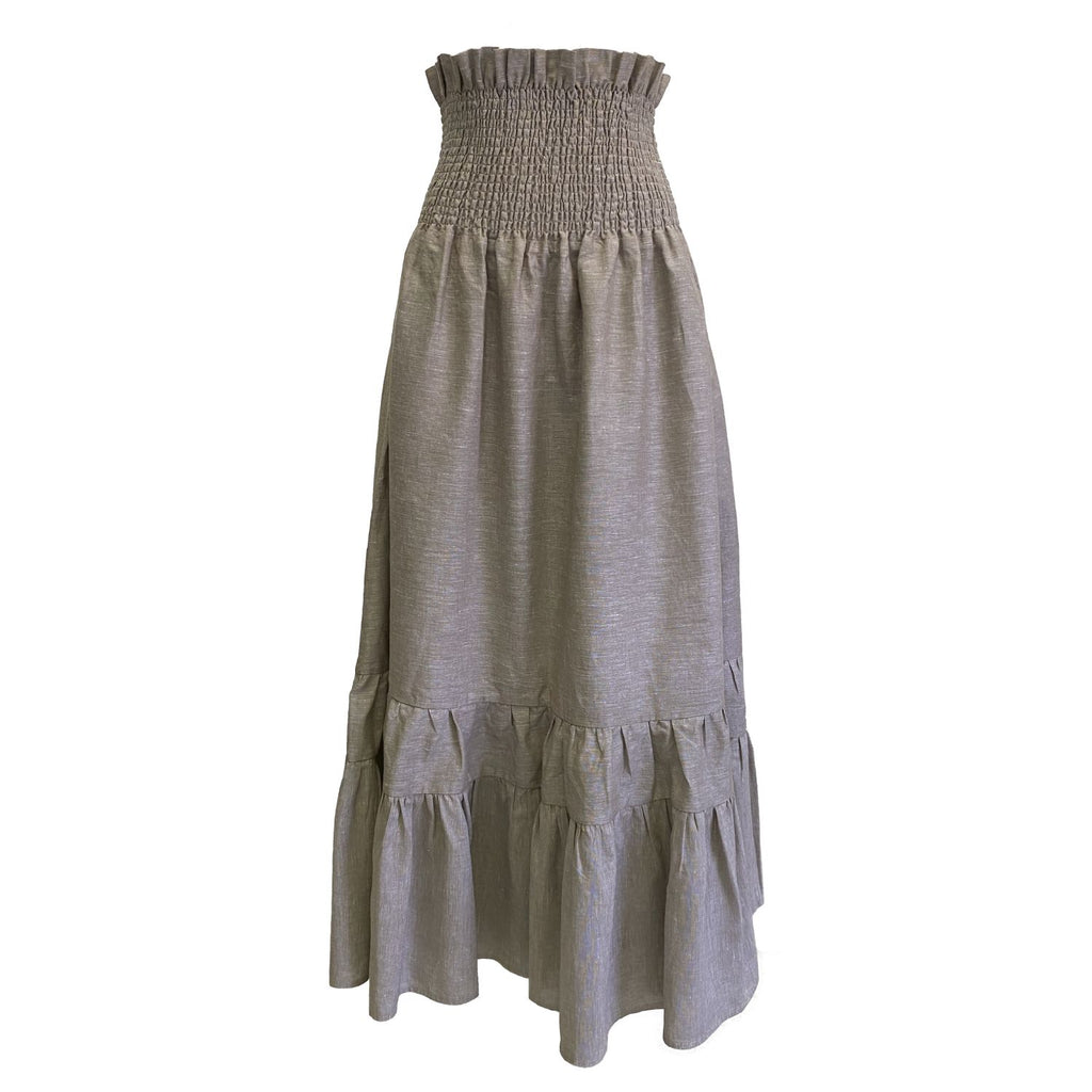 Rohnea Shirred Linen Modular Maxi Skirt in Driftwood