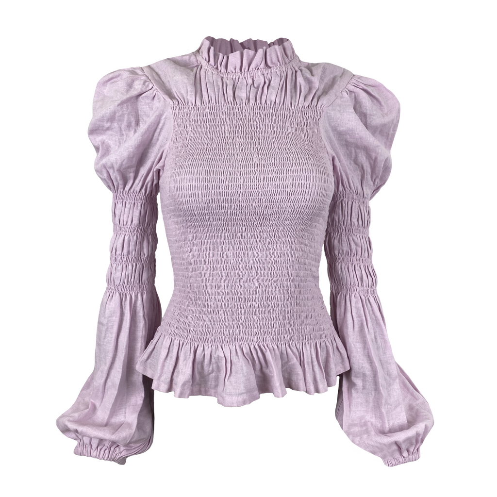 Rohnea Linen Shirring Turtleneck in Lilac