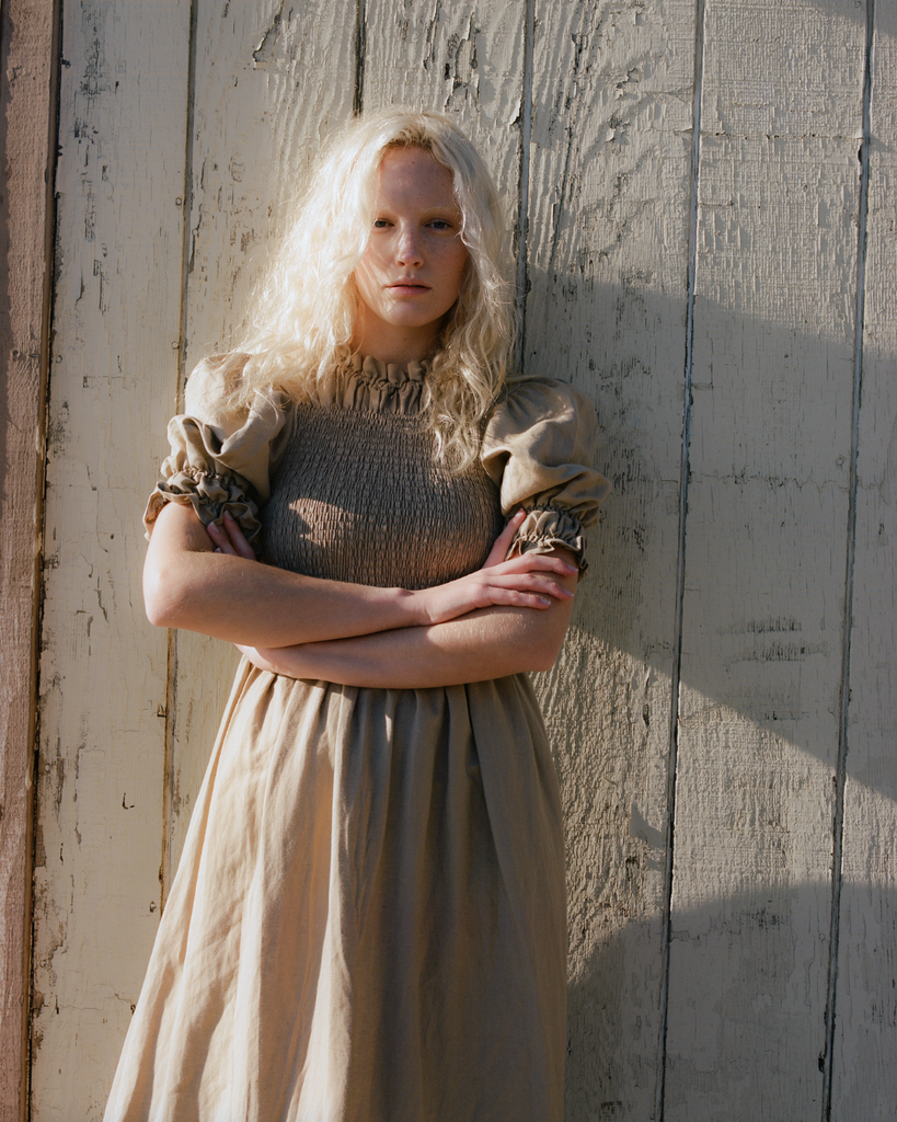 Shirred Pleated Turtleneck Maxi Dress in Lilac