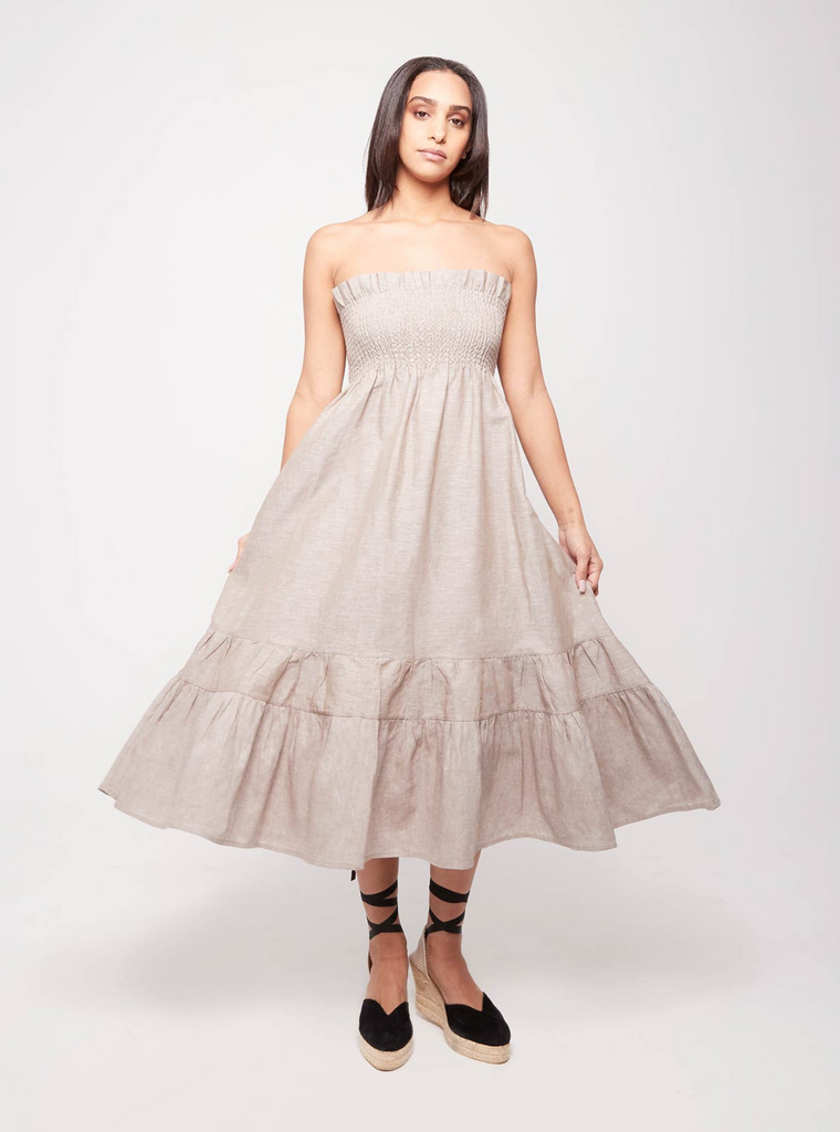 Rohnea Shirred Linen Modular Maxi Skirt in Driftwood